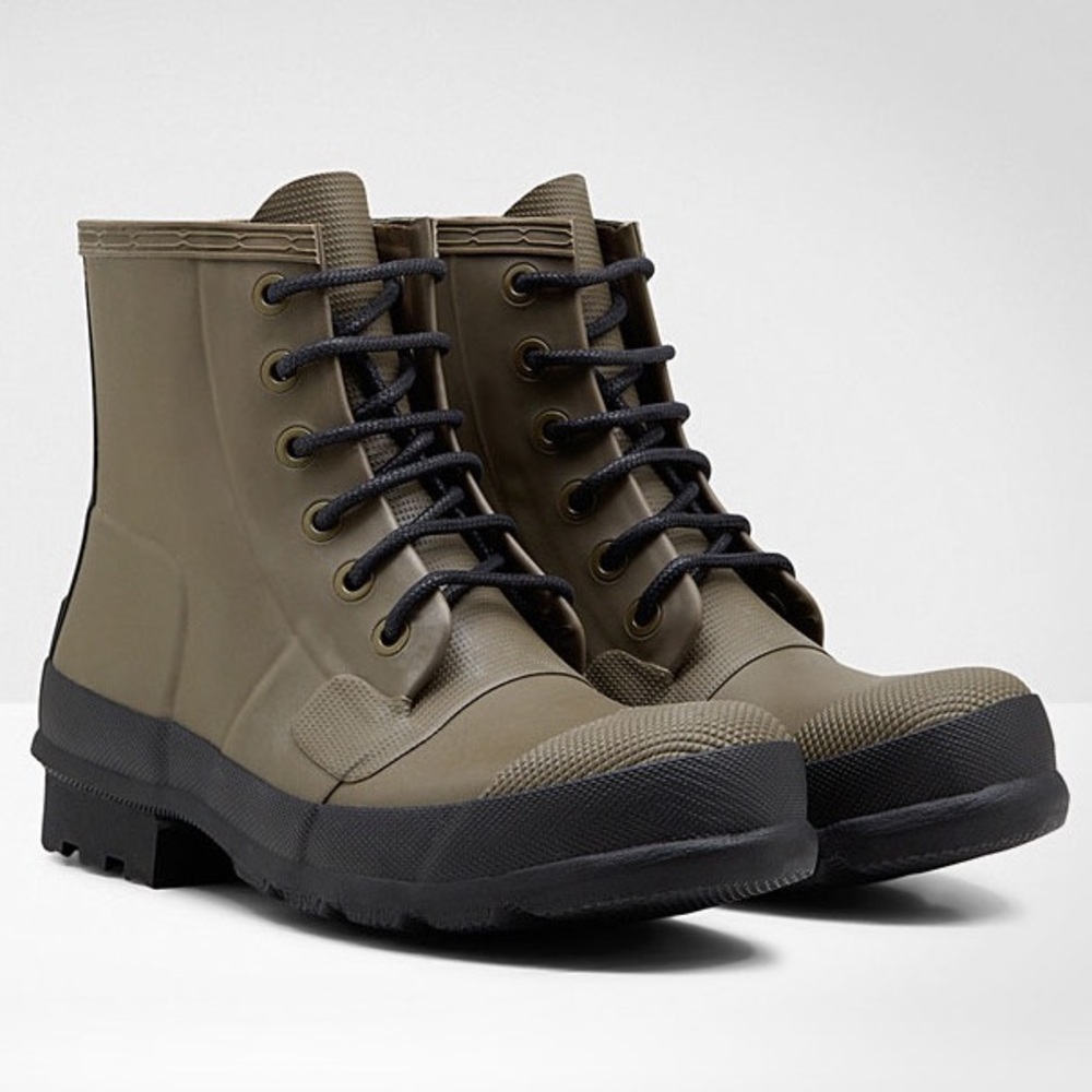 Hunter Women's Olive Lace-Up Rain Boots with Black Soles